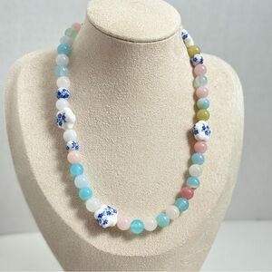 Blue Cottagecore Beaded Necklace – Stone & Ceramic Beads